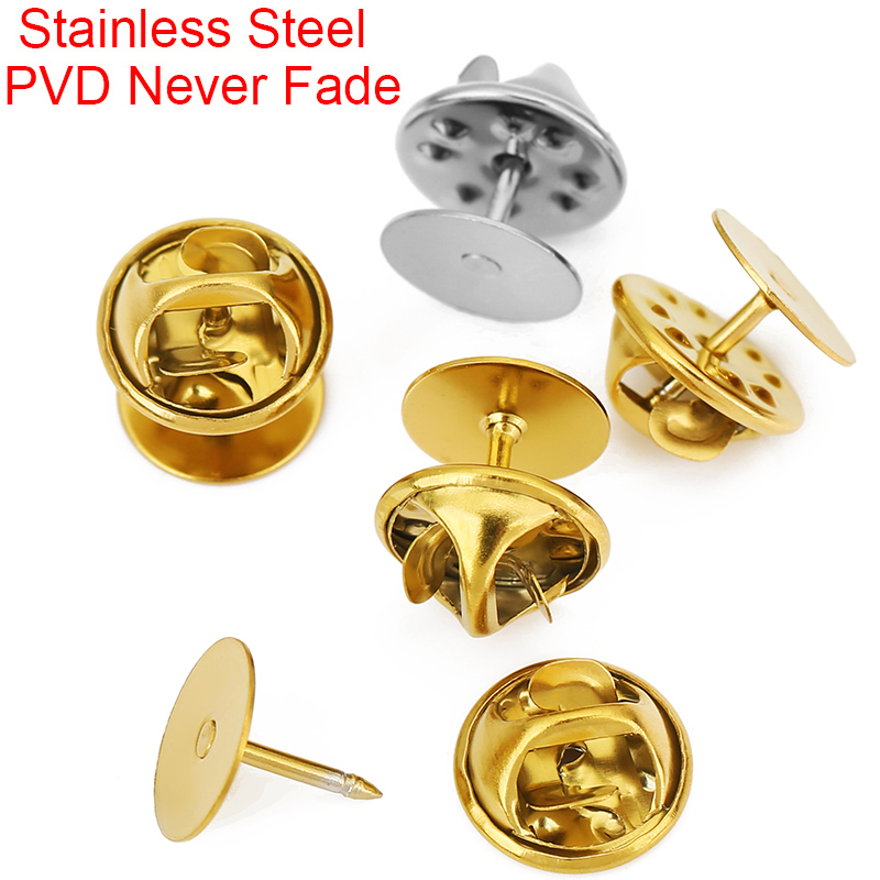 Pin Button Badge - 10er-Set Edelstahl-Broschenbasis-Halter, Reversnadel, PVD-beschichtet, nie verblassend,